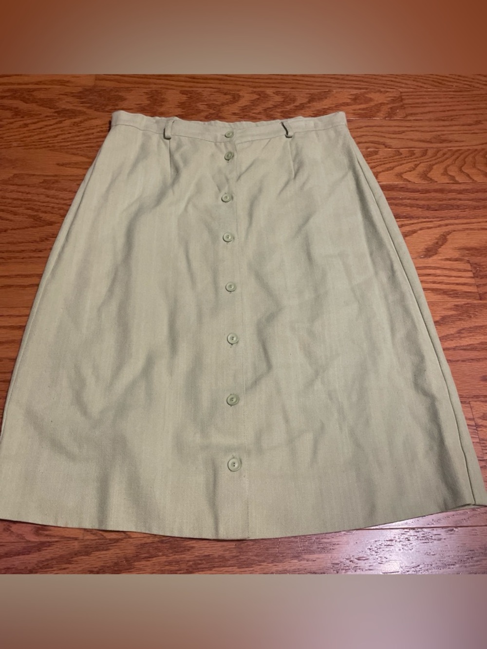 Requirements Vintage Button-Front Olive Green A-Line Skirt